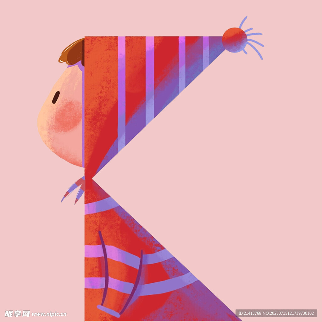 戴条纹帽的卡通小孩