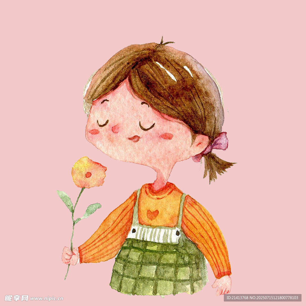 手持花朵的可爱小女孩