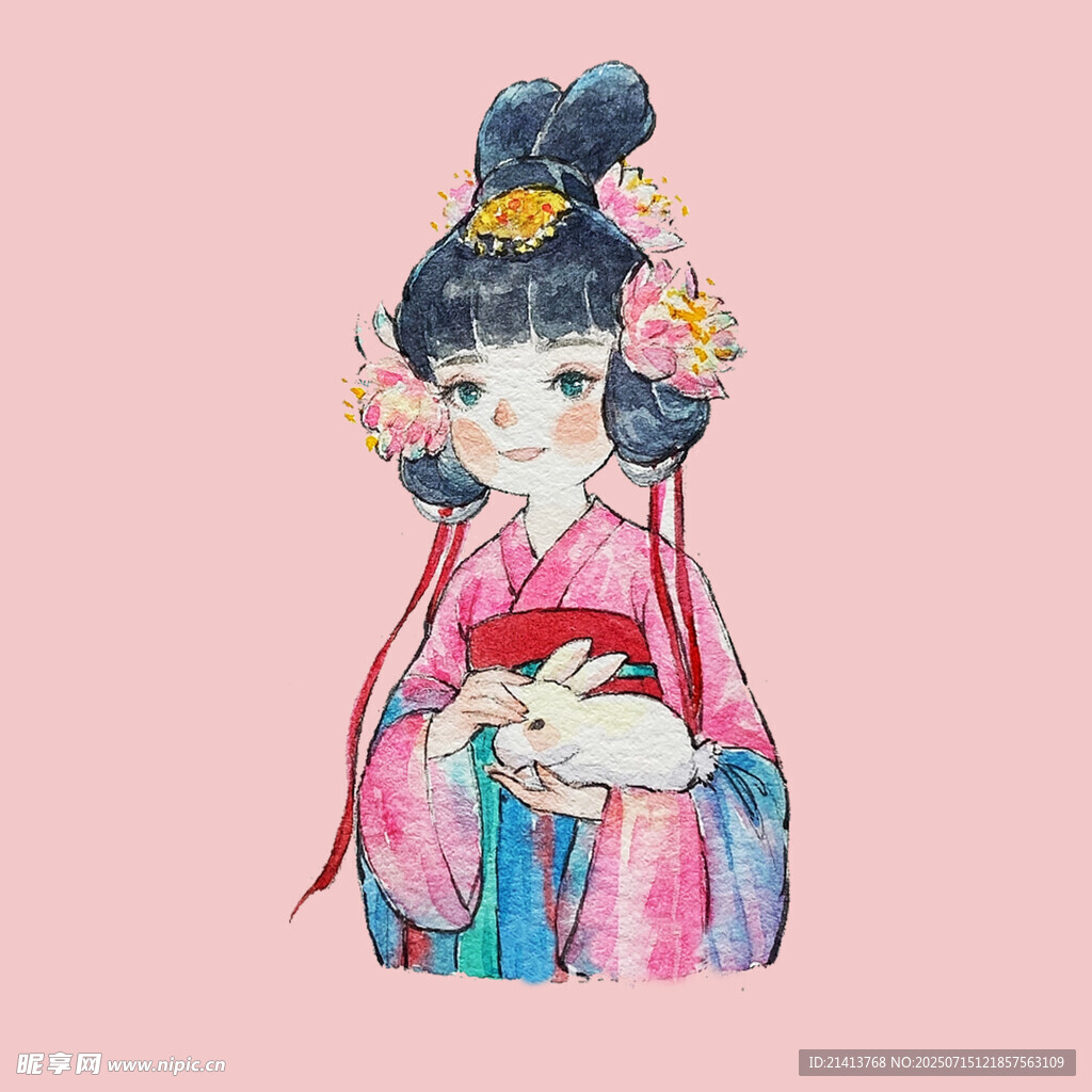 古风汉服少女手持团扇