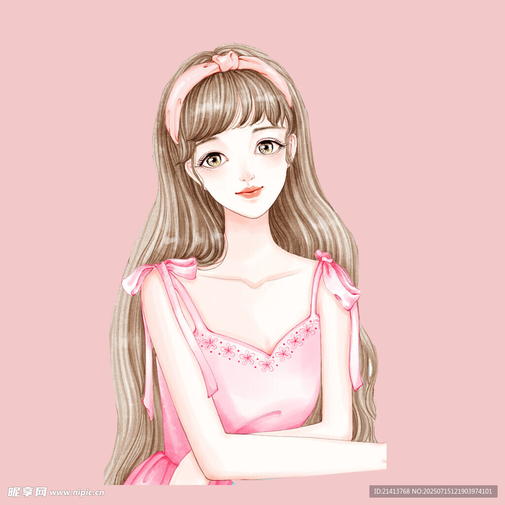 粉色系甜美少女插画