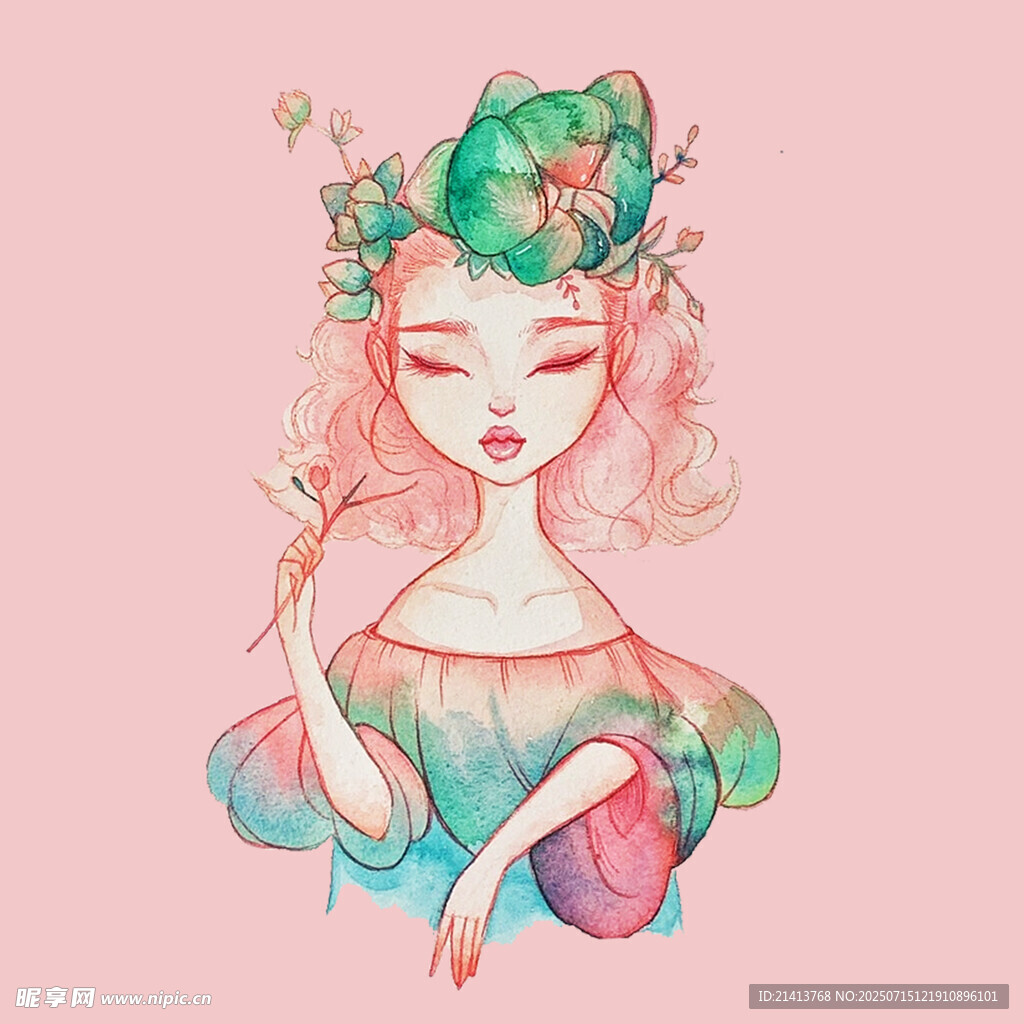 梦幻粉发少女插画