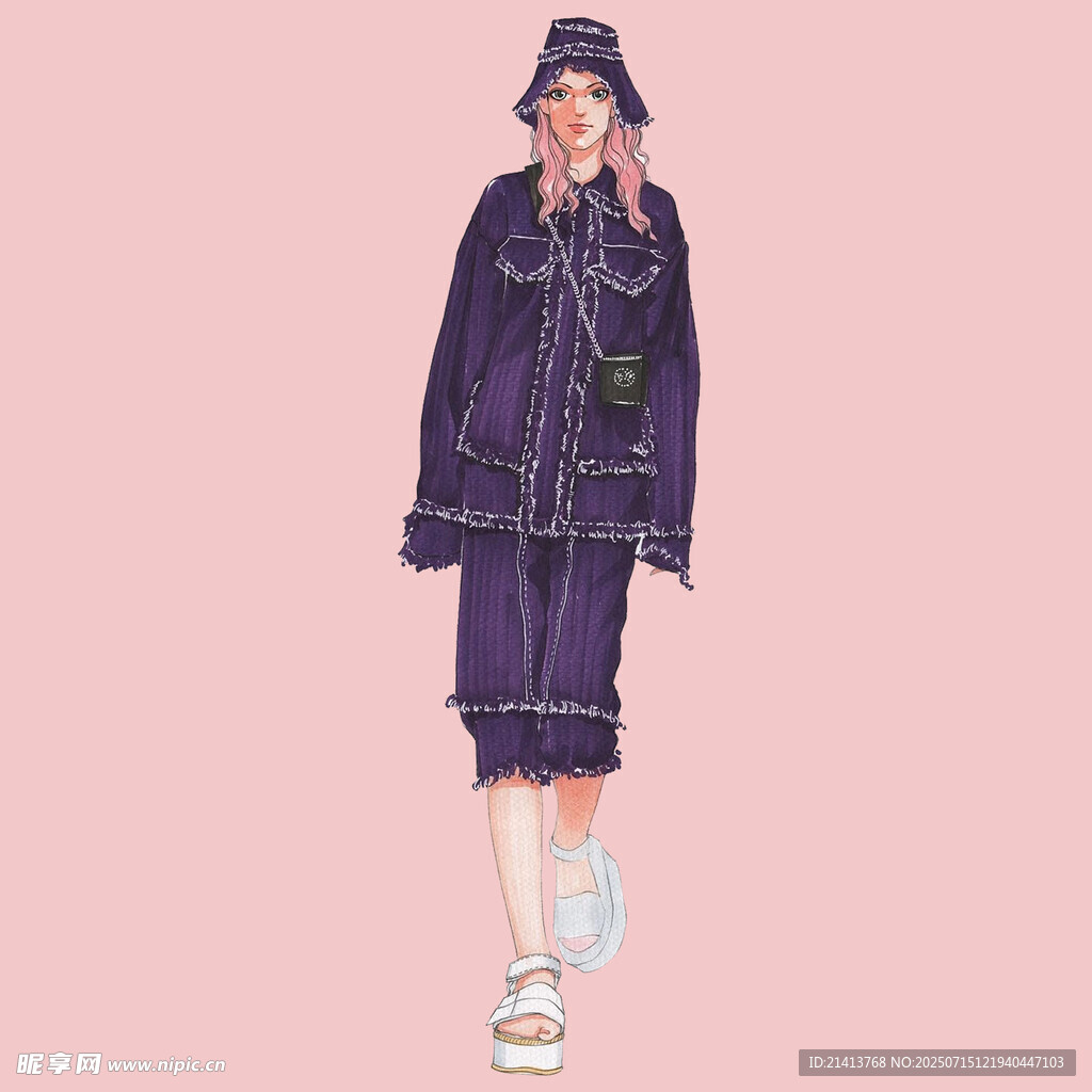 紫色连帽套装时尚插画