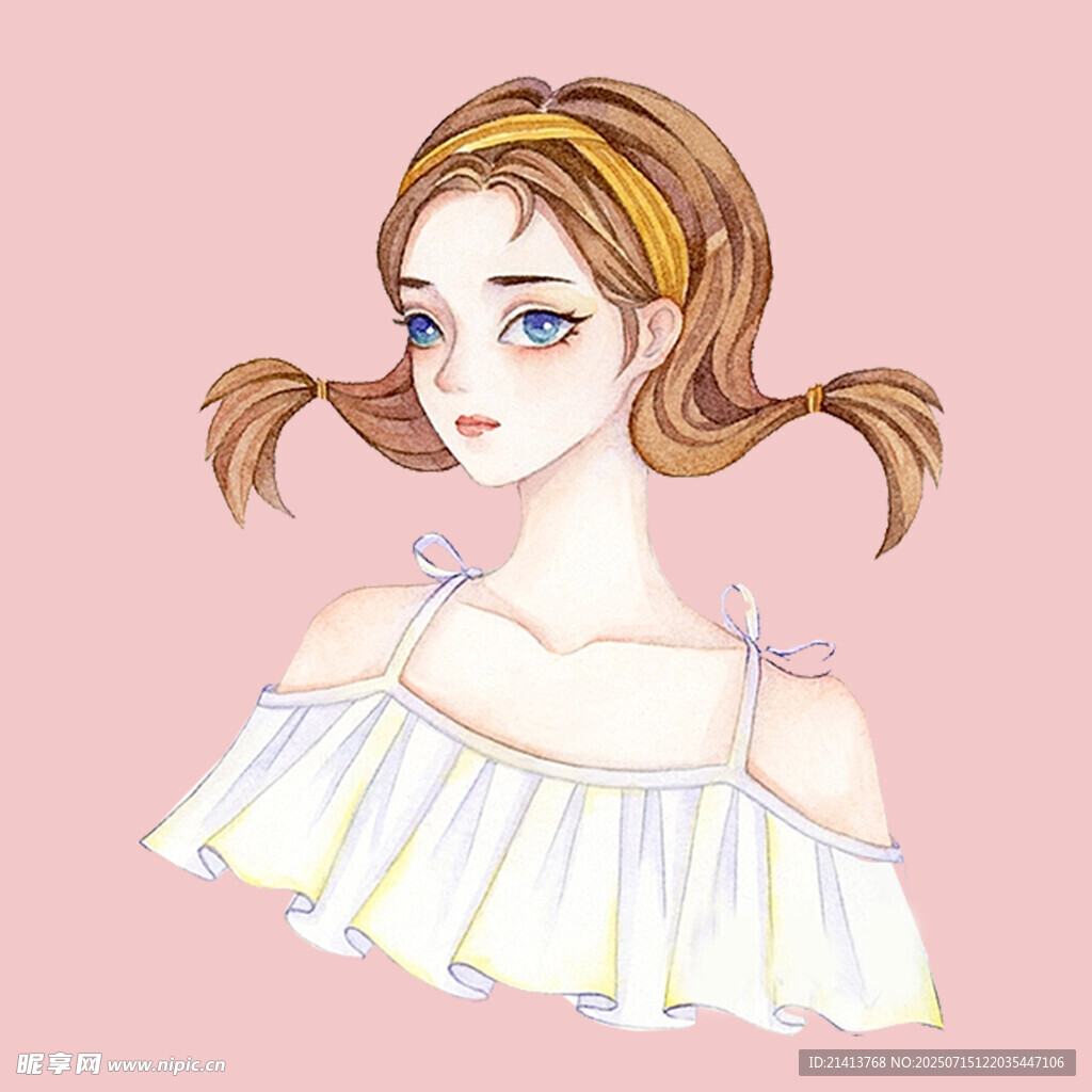 双马尾露肩少女插画