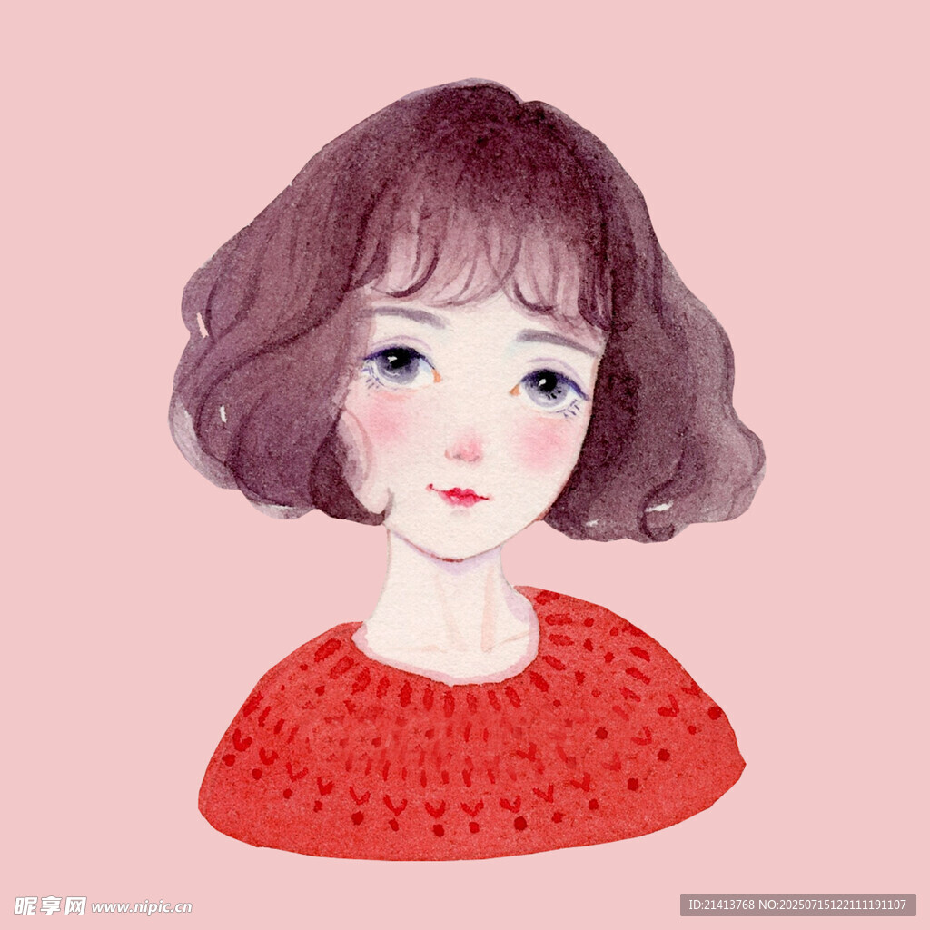 短发红衣女孩插画