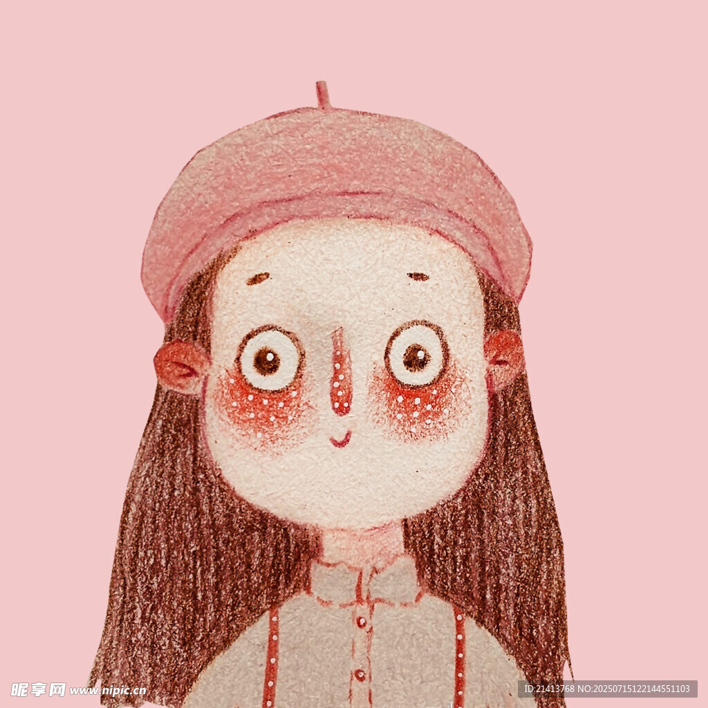 戴帽长发女孩的可爱插画