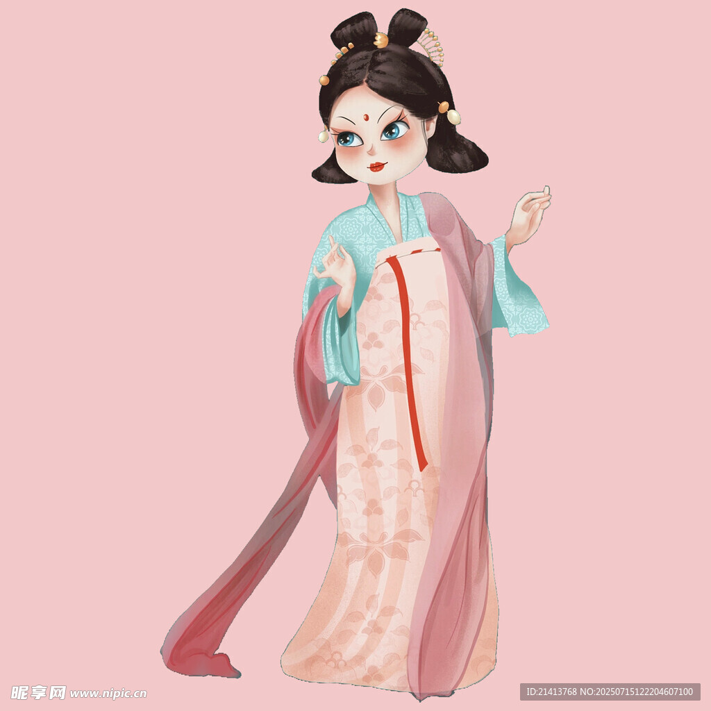 古风唐装女子优雅姿态