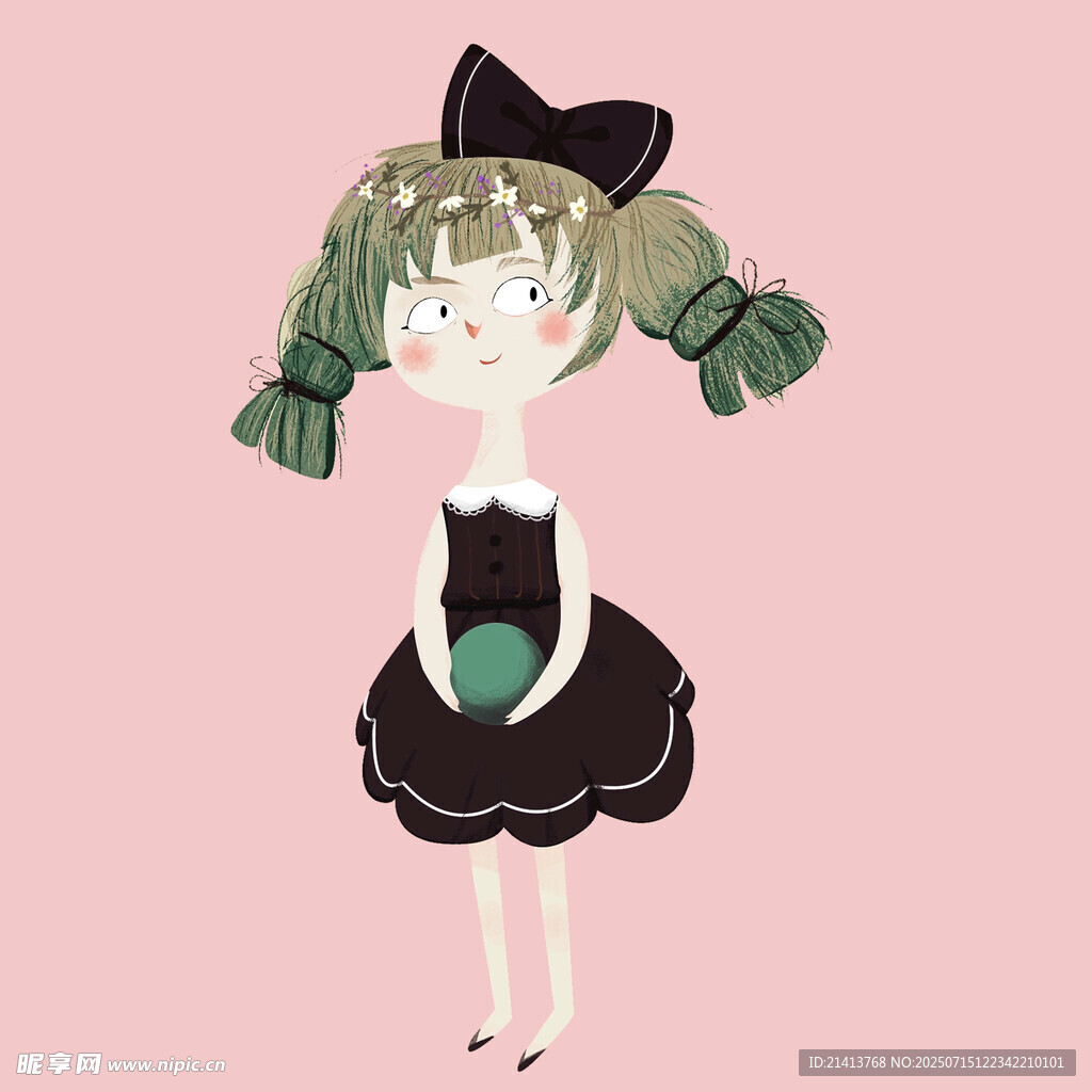 双马尾绿发女孩可爱插画