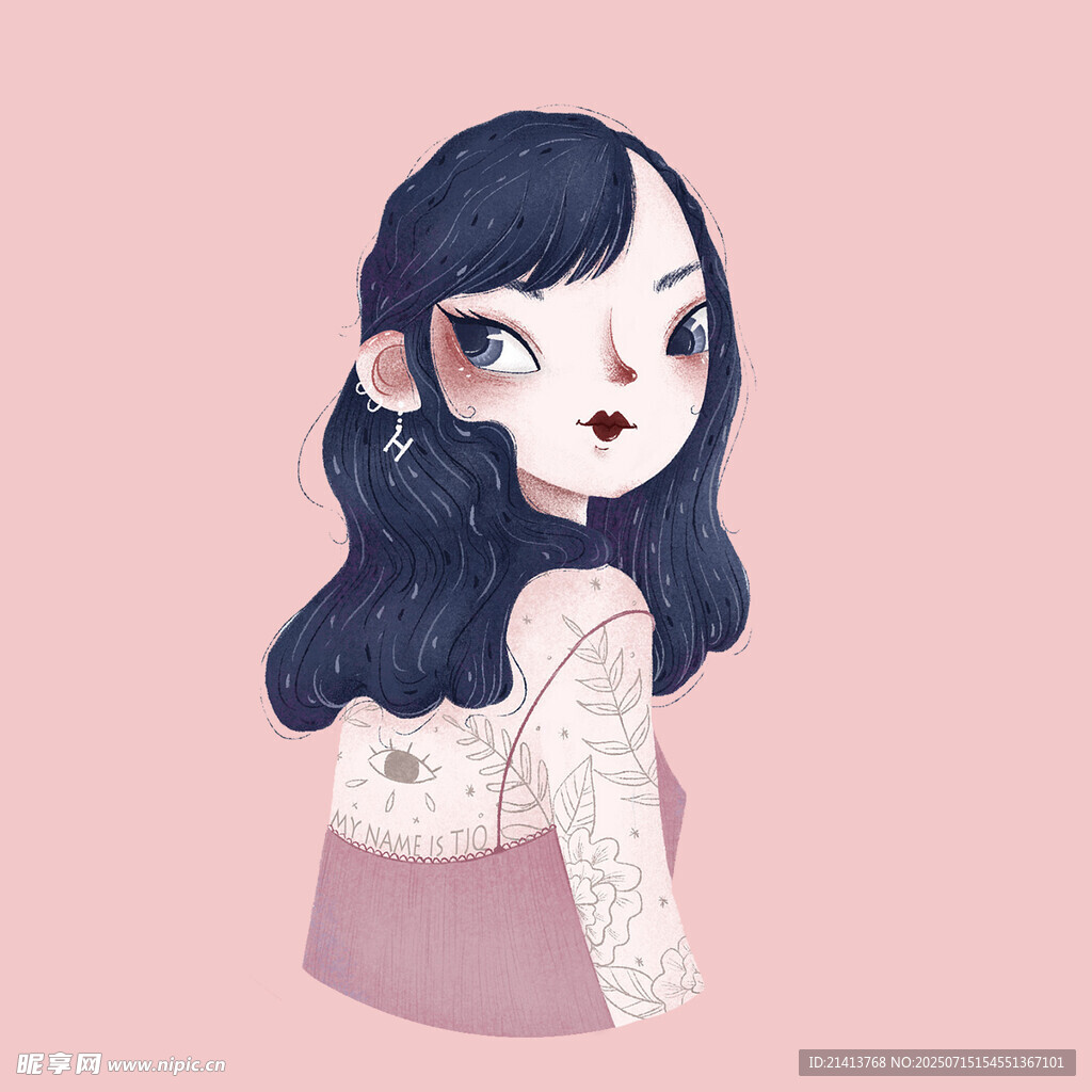 可爱卷发女孩插画形象