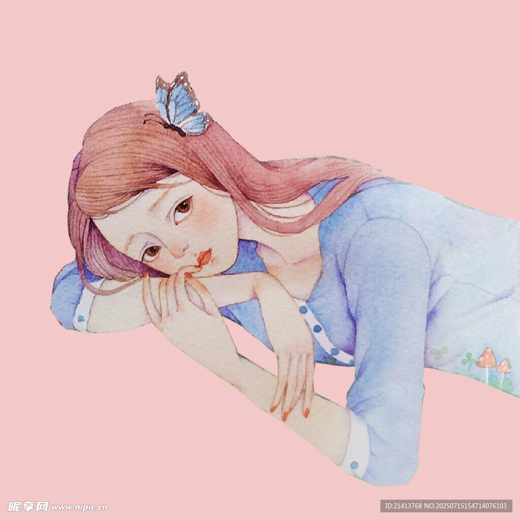 侧卧的甜美古风少女