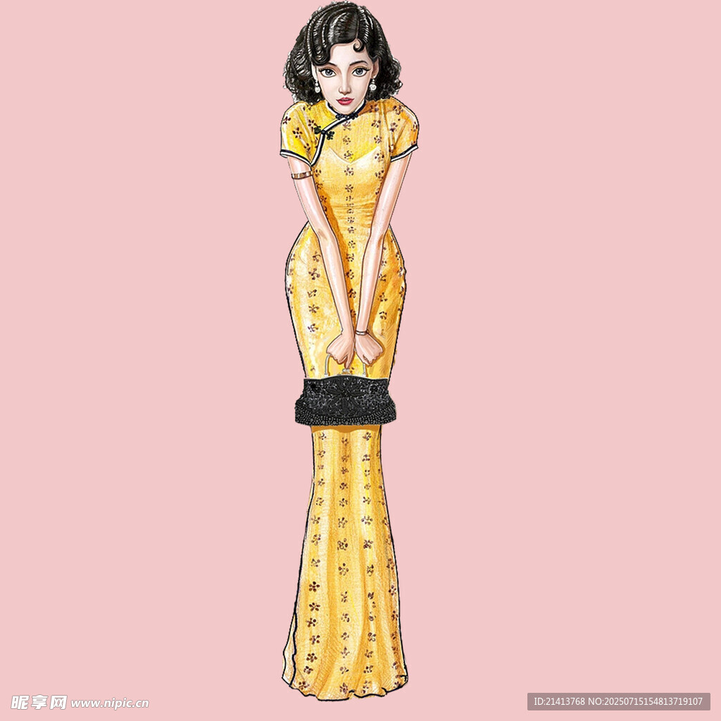 复古旗袍女子插画