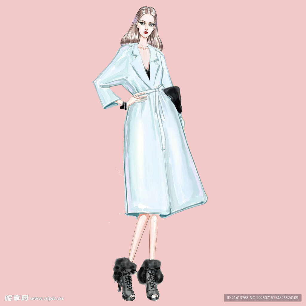 时尚女士长款风衣穿搭展示