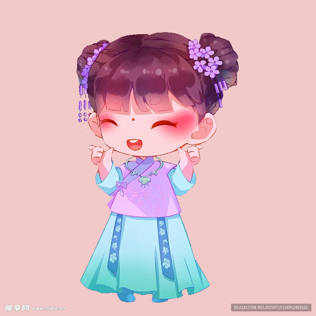 可爱古风双髻小女孩