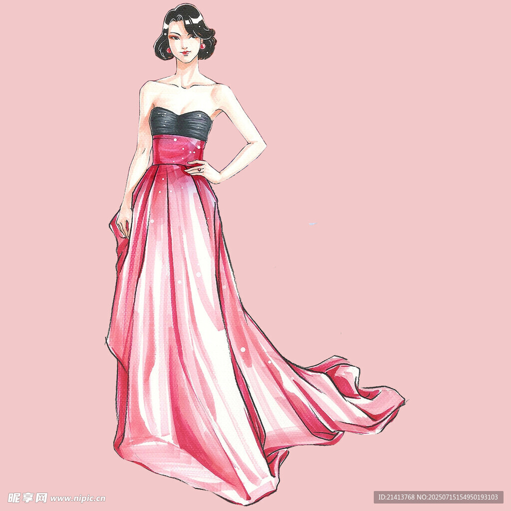 优雅长裙女士插画