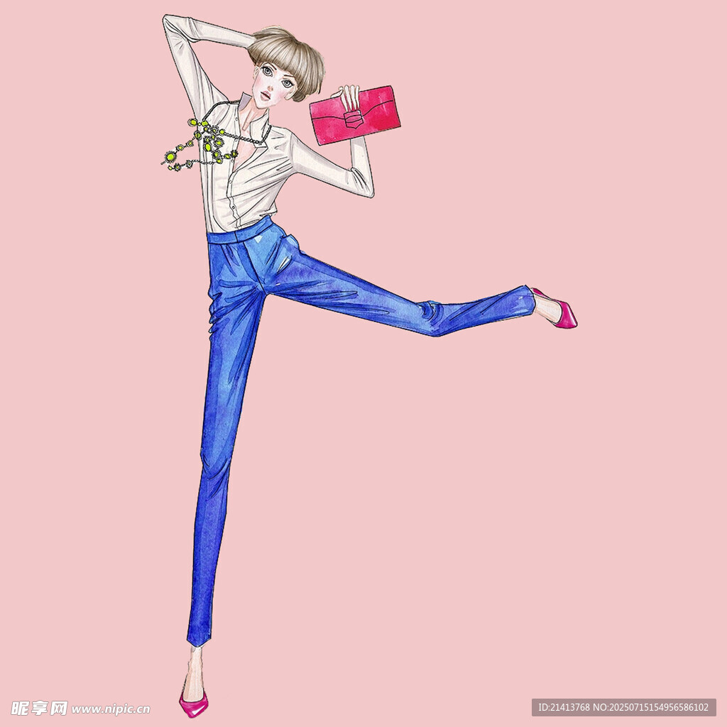 时尚女子单腿跃起持红包