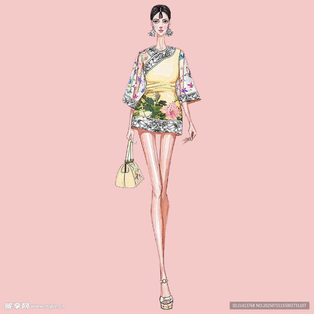 时尚印花短装女性插画