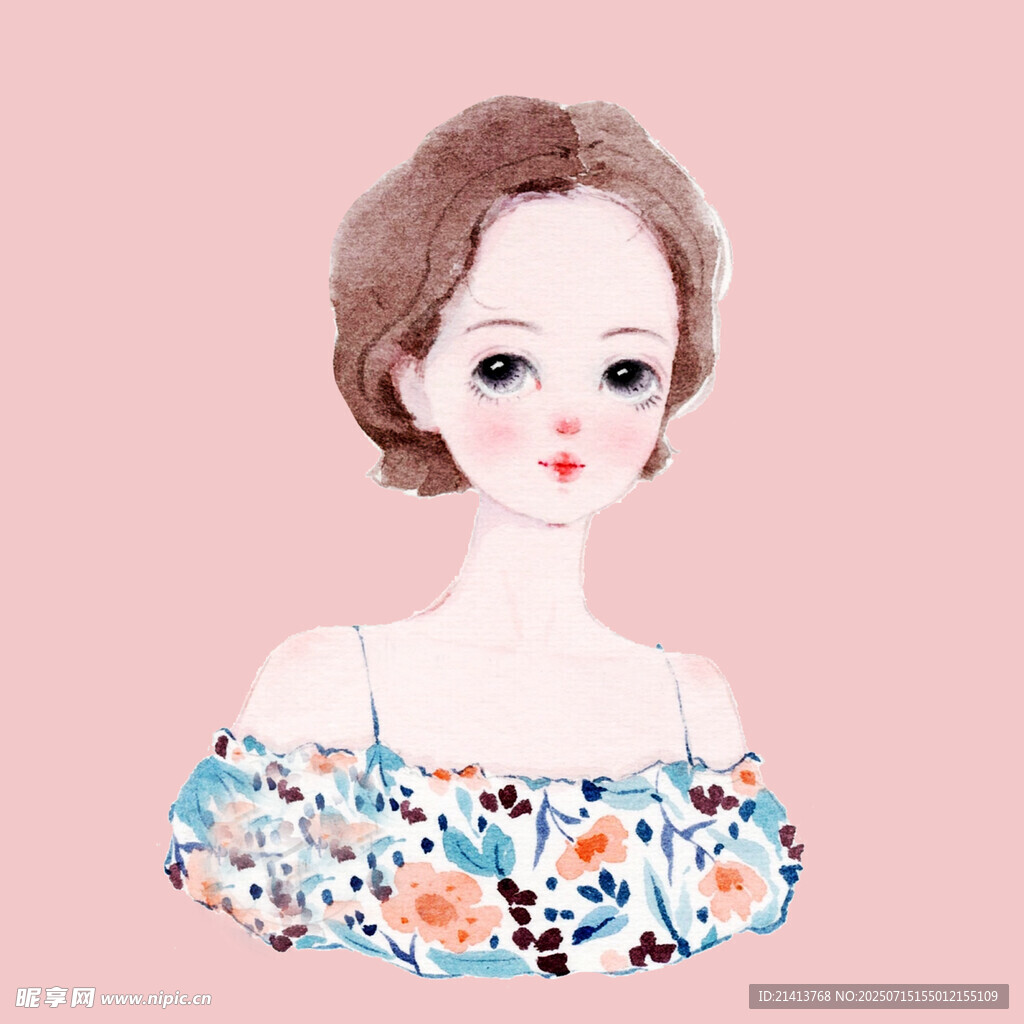 露肩花衣时尚女孩插画