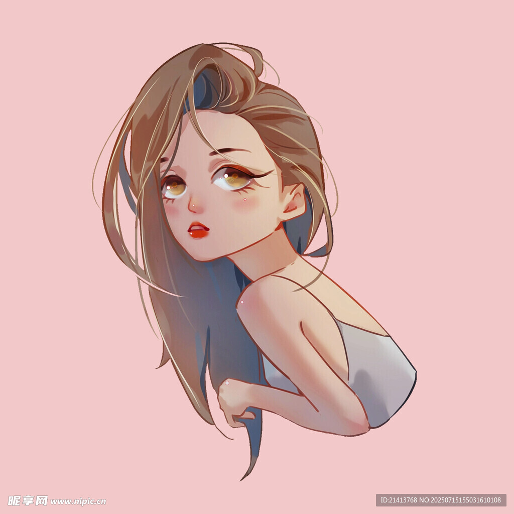 长发美少女侧身插画
