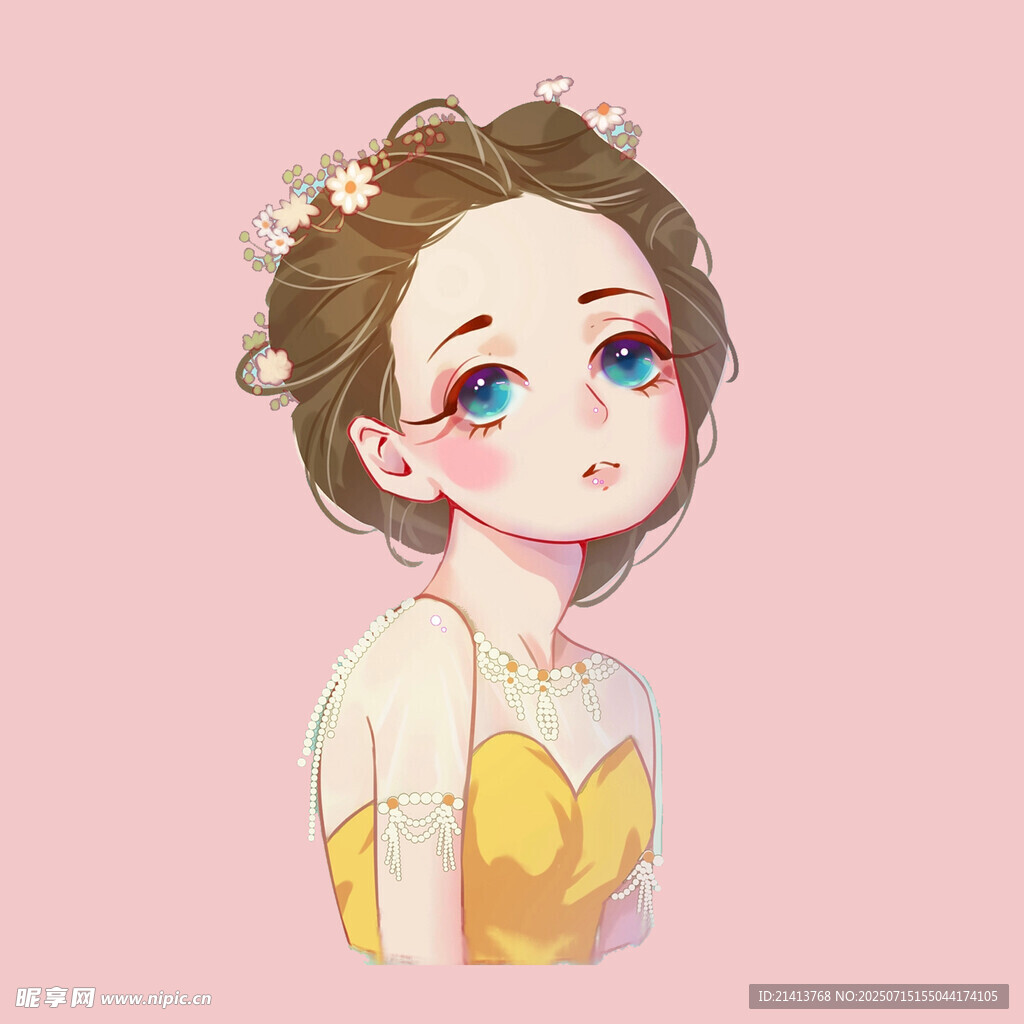 可爱卷发少女插画形象