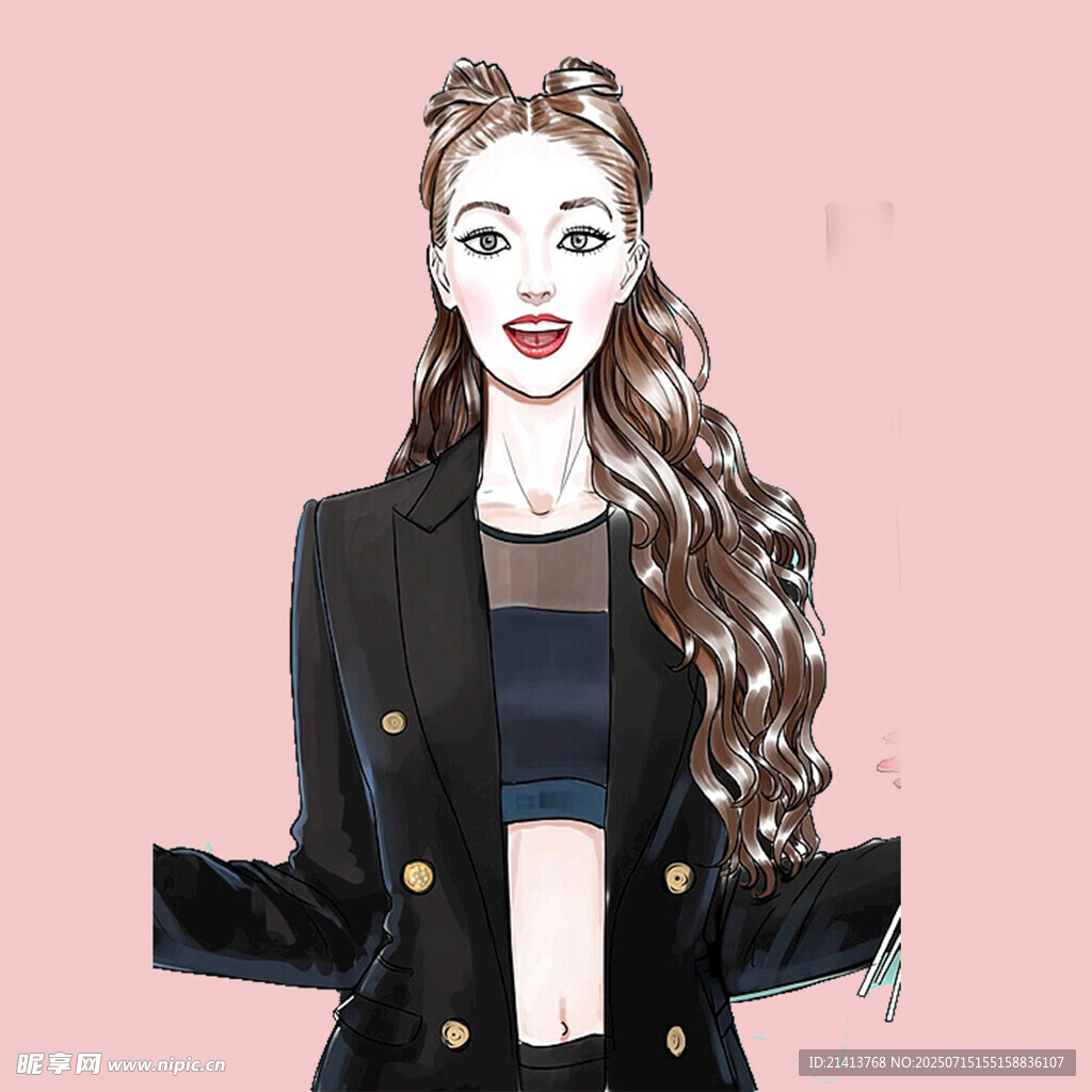 时尚卷发女孩的个性穿搭