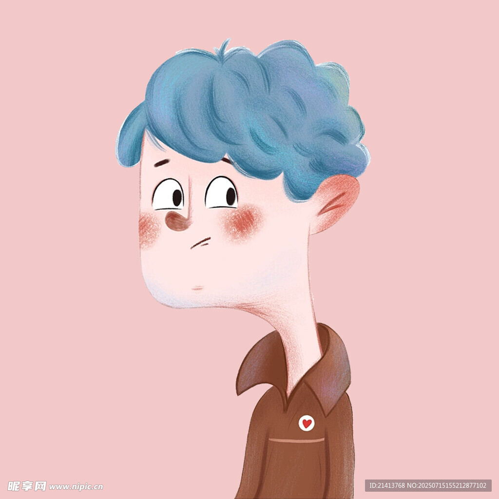 蓝发少年的俏皮侧颜