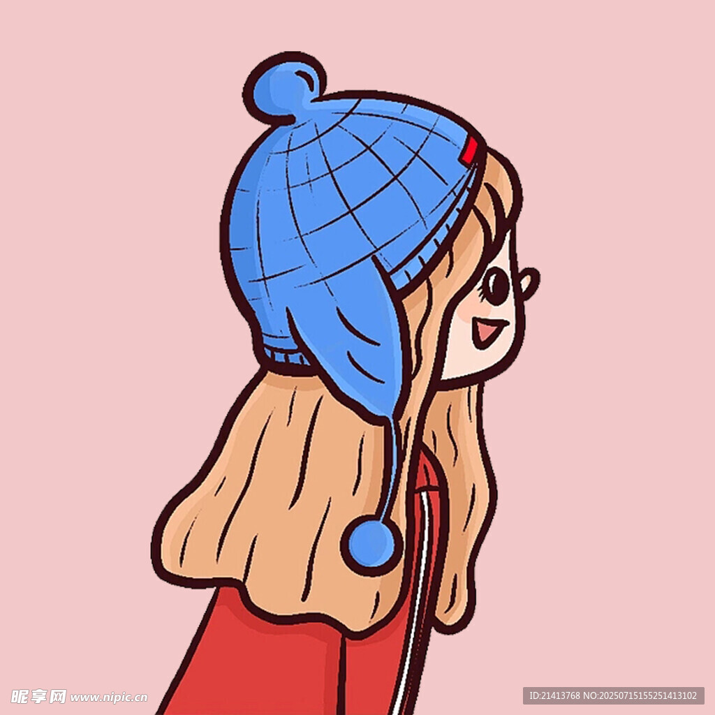 戴蓝帽的可爱长发女孩