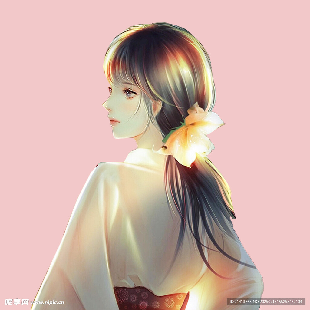 古风少女背影  发间簪花