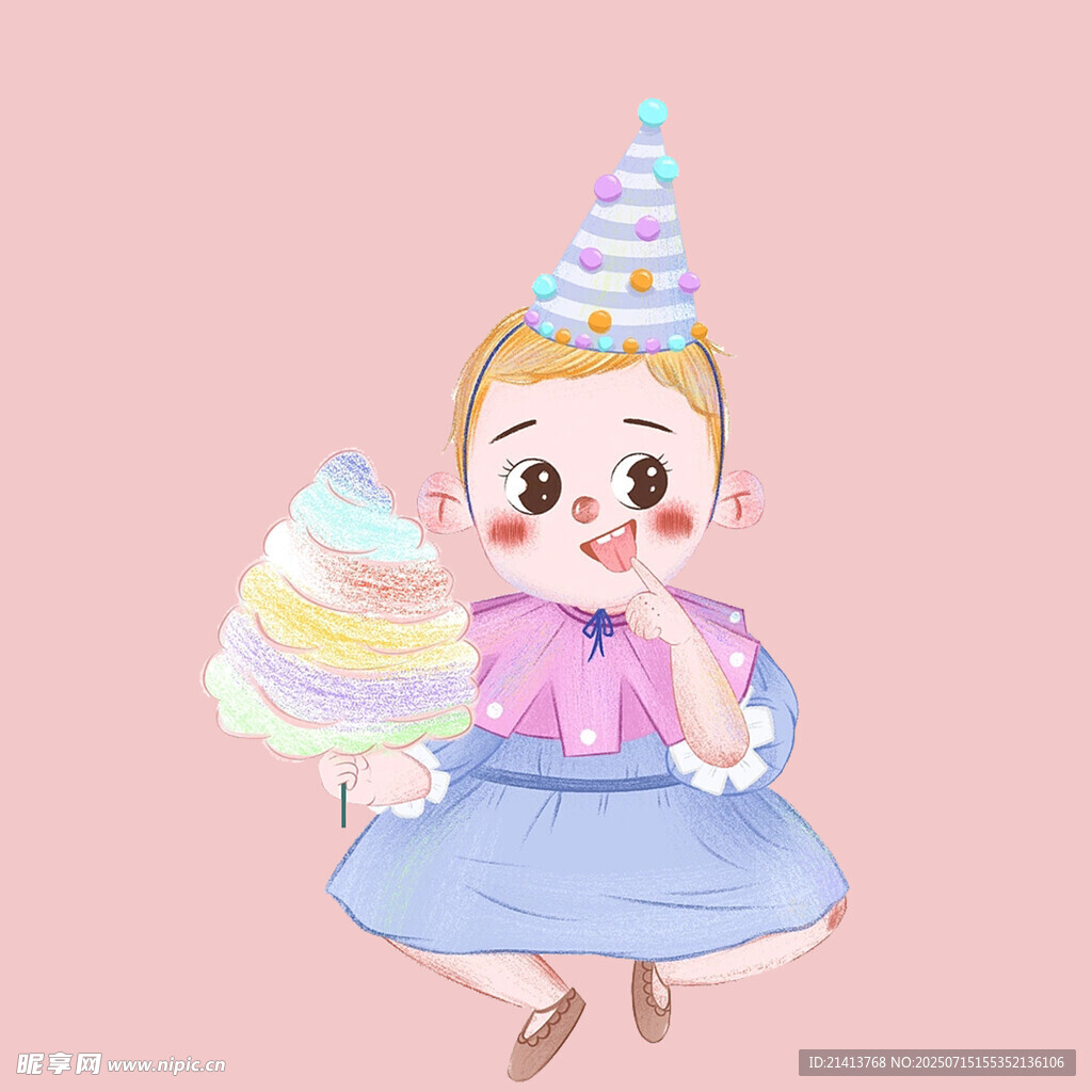 戴帽女孩手持彩色棉花糖