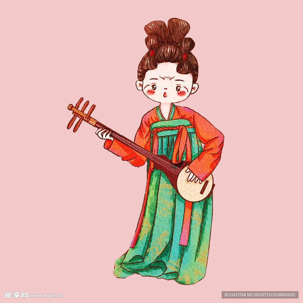 古风女子持乐器优雅形象