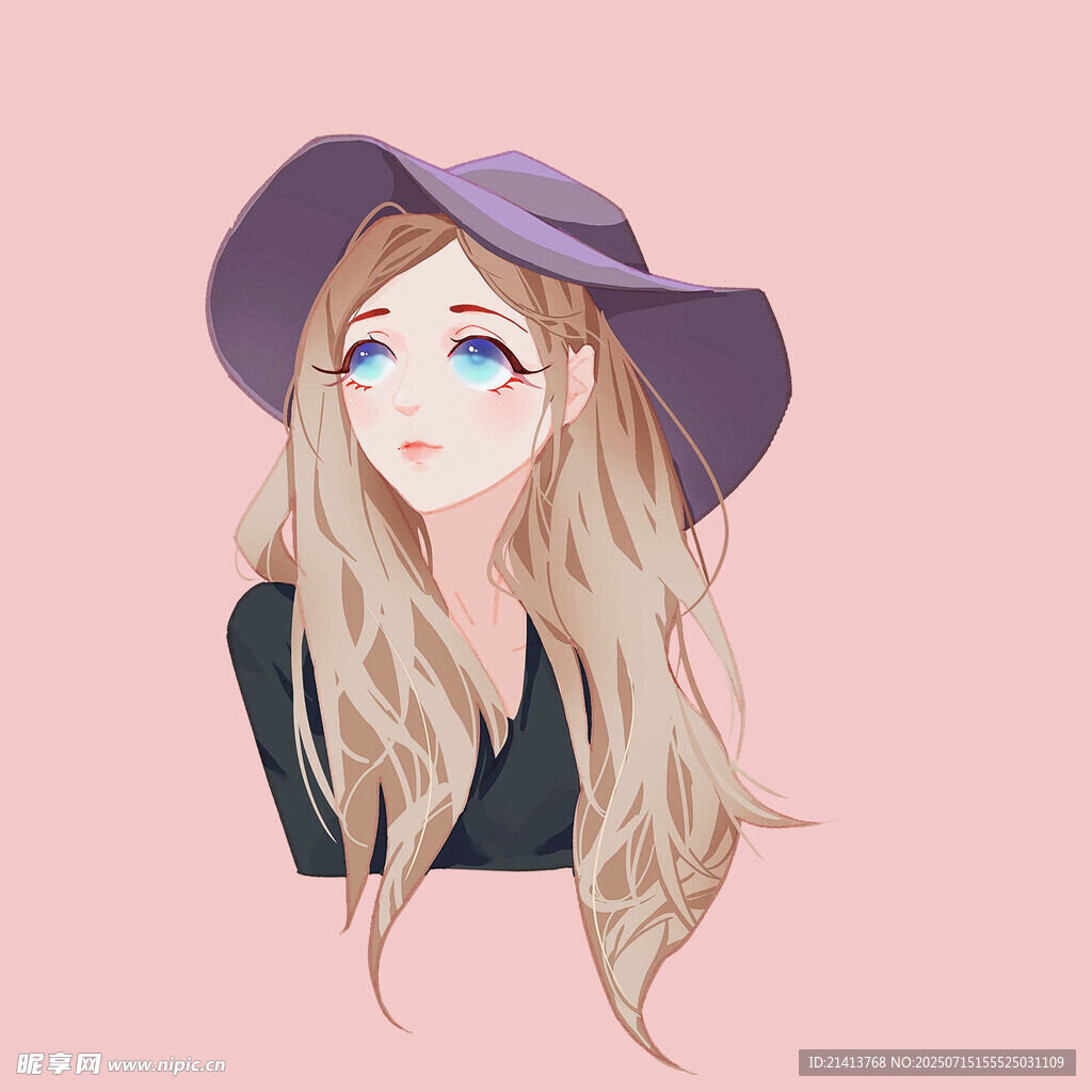 戴紫色帽子的金发女孩
