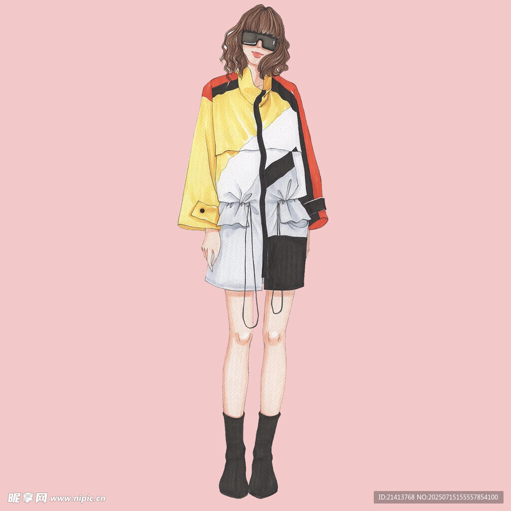 时尚拼色穿搭女孩形象