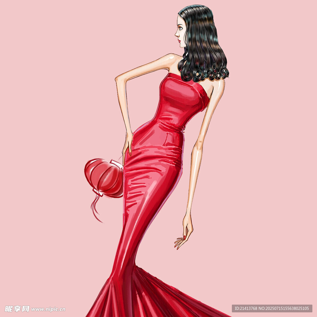 红衣优雅女性手持红帽