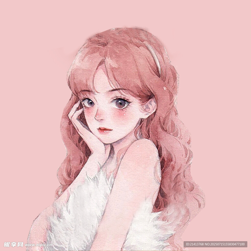 粉色卷发甜美少女形象