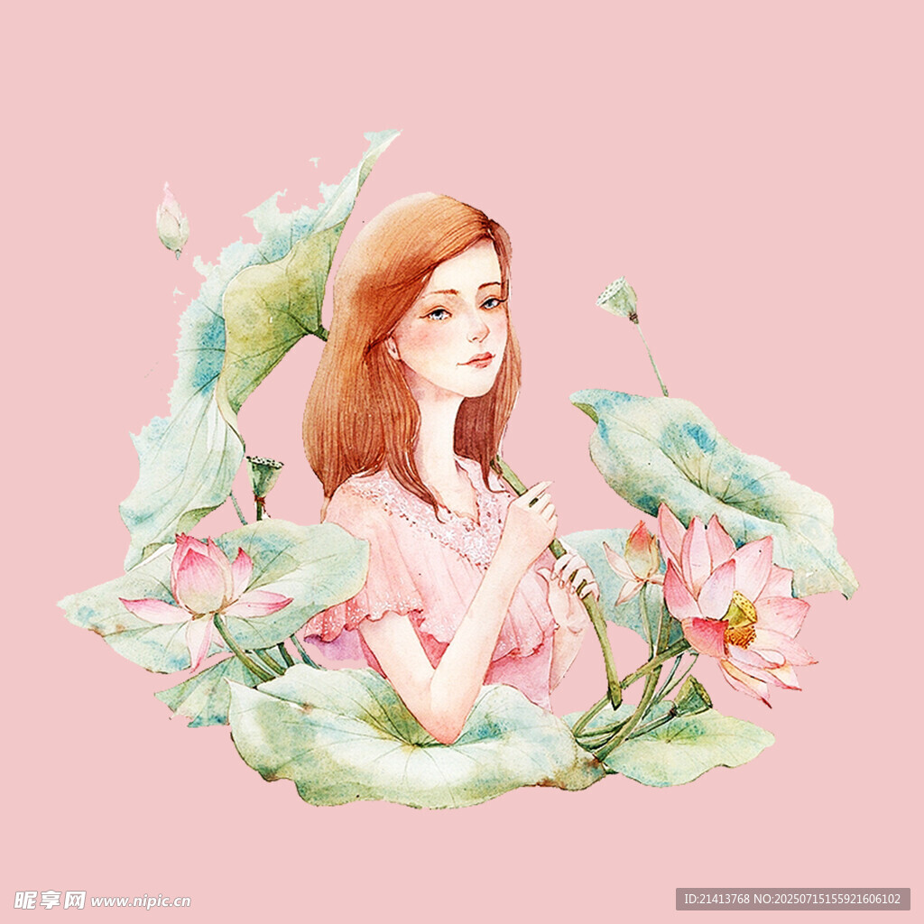 古风少女与花卉环绕