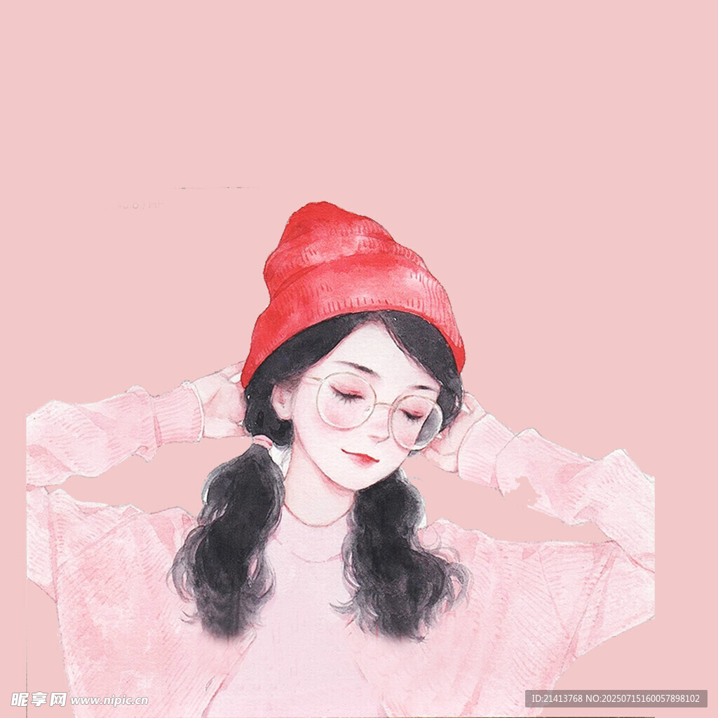 戴红帽的温柔长发女孩