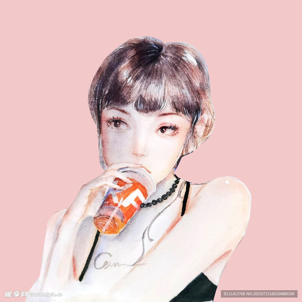 时尚短发女孩手持彩色物品
