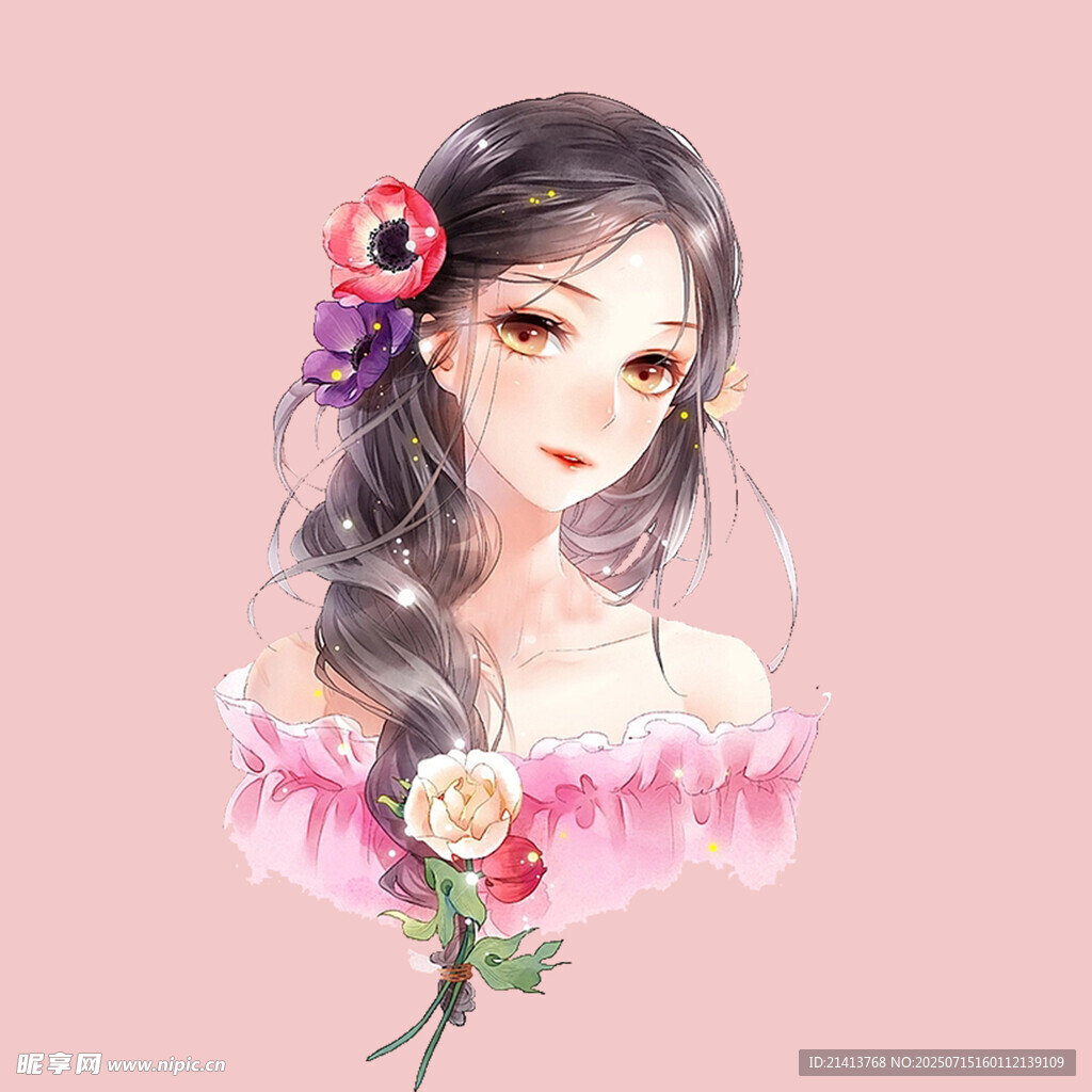 花朵装饰的唯美少女头像