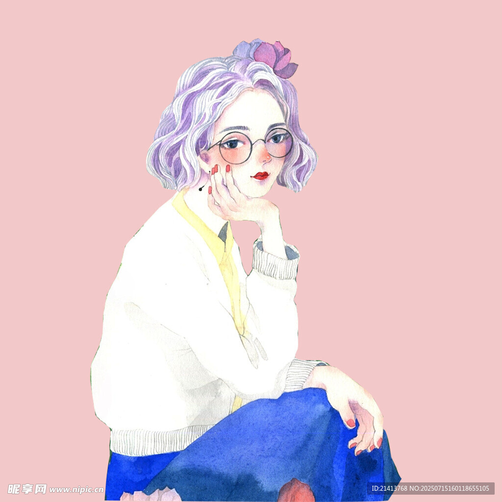 梦幻紫发少女优雅坐姿