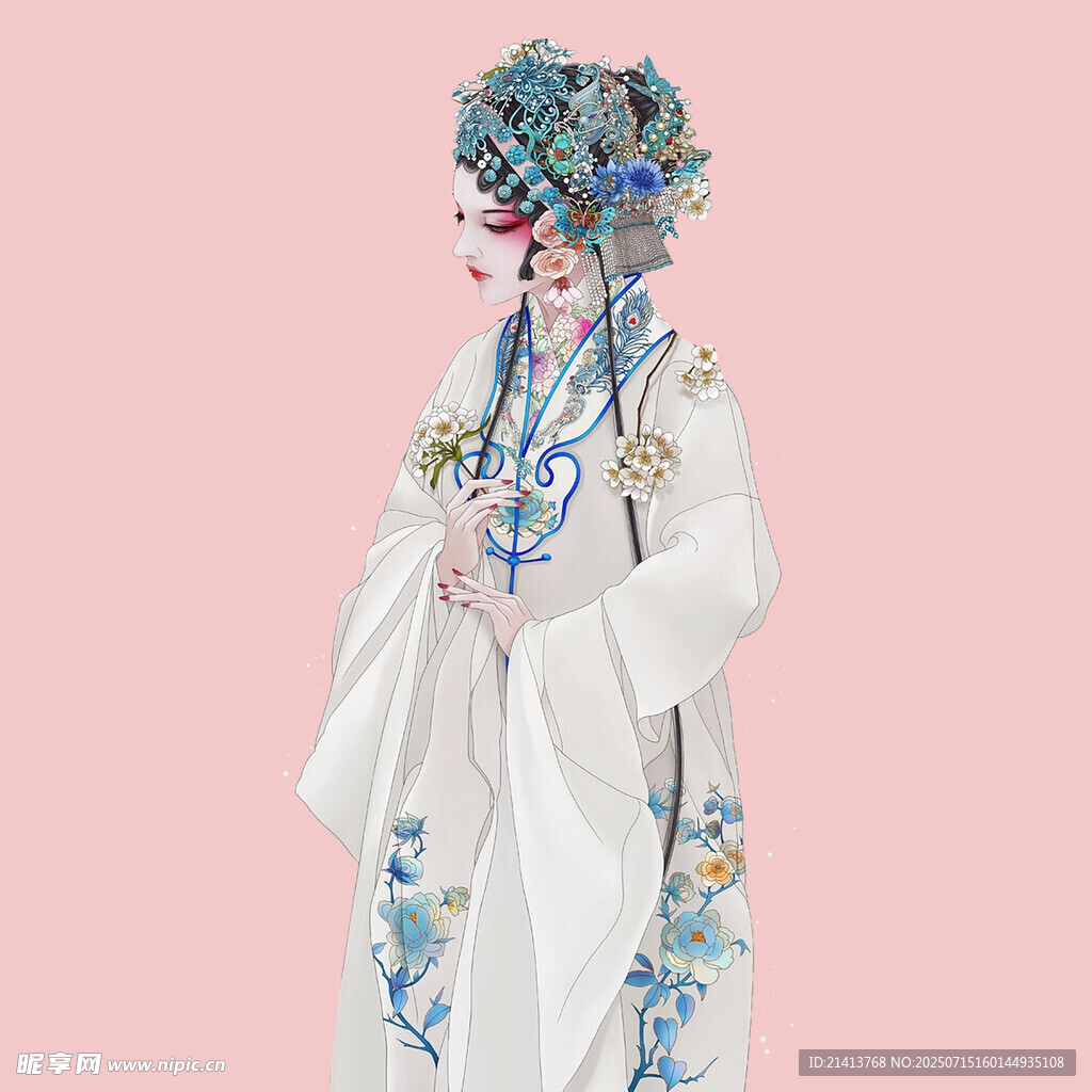 戏曲扮相女子  华服头饰精美