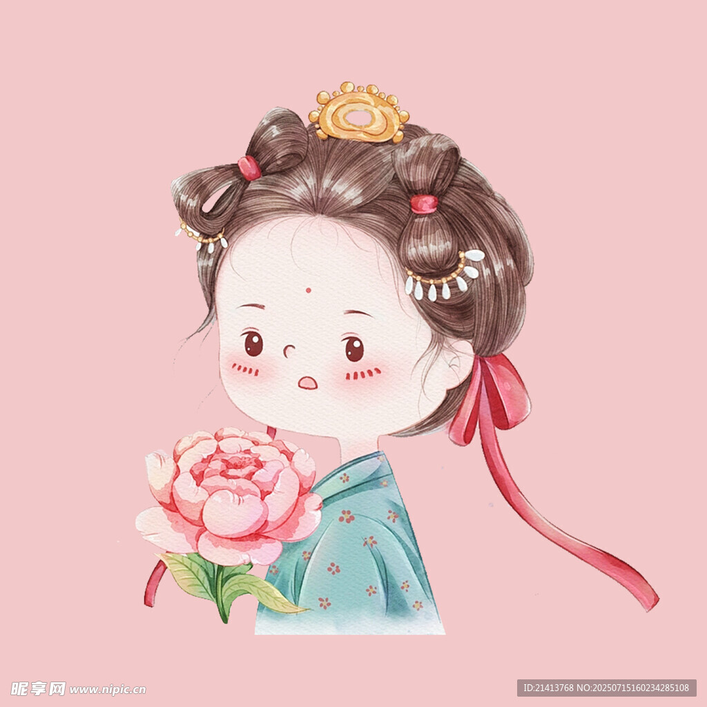 古风萌娃手持娇艳花朵
