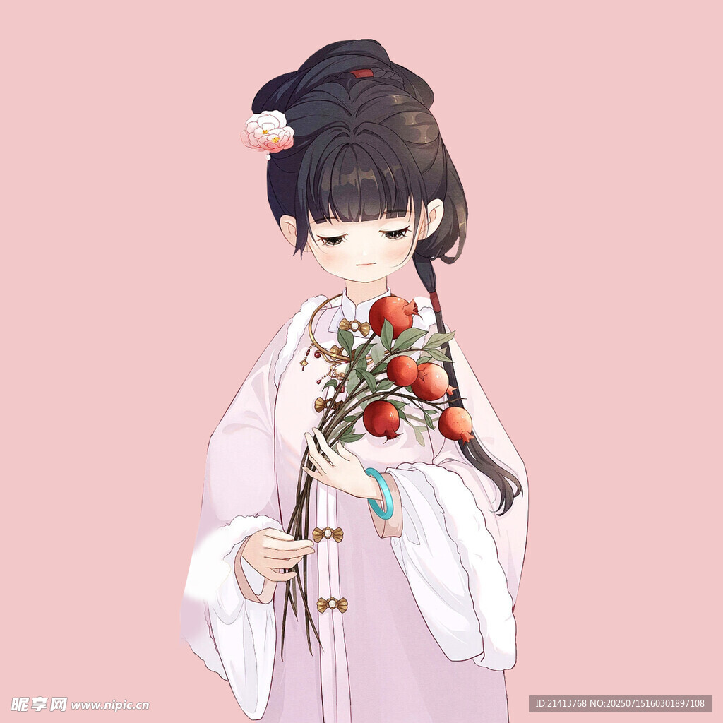 古风少女持花优雅模样