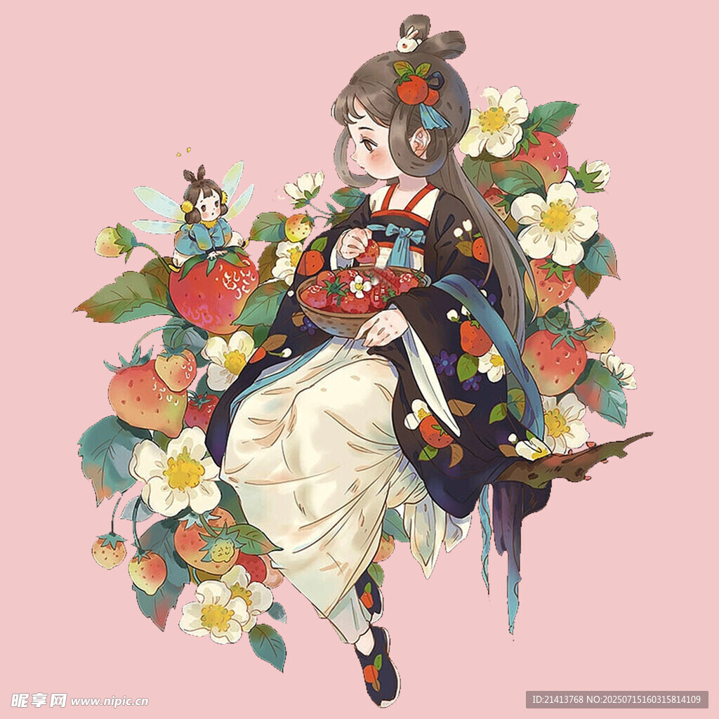 古风少女置身繁花之中