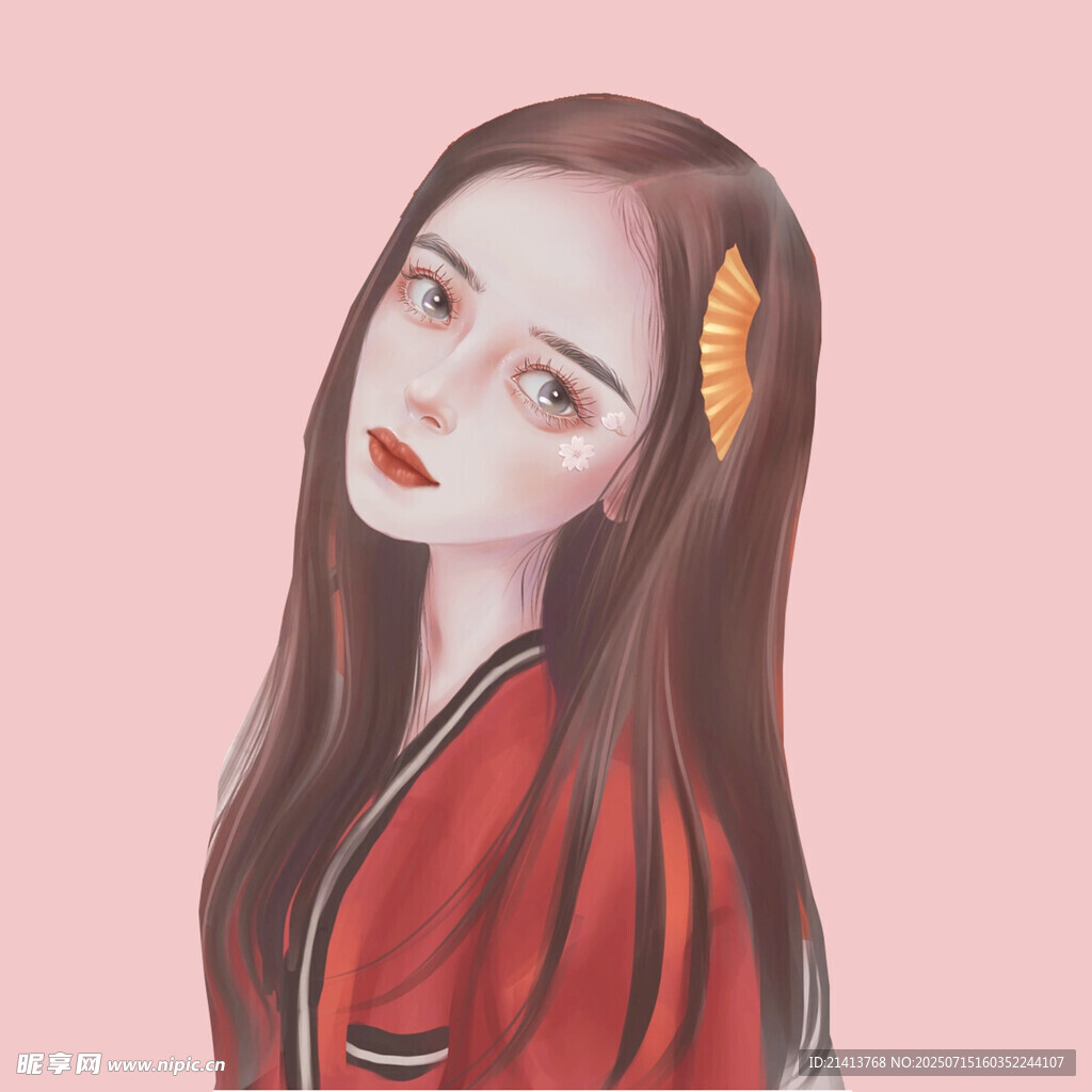 红衣长发女子插画