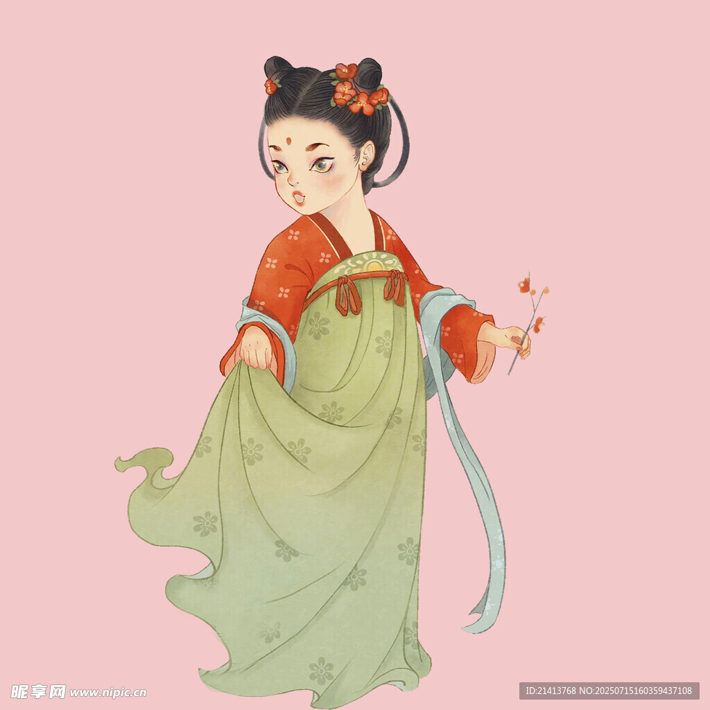 古风汉服少女手持花枝