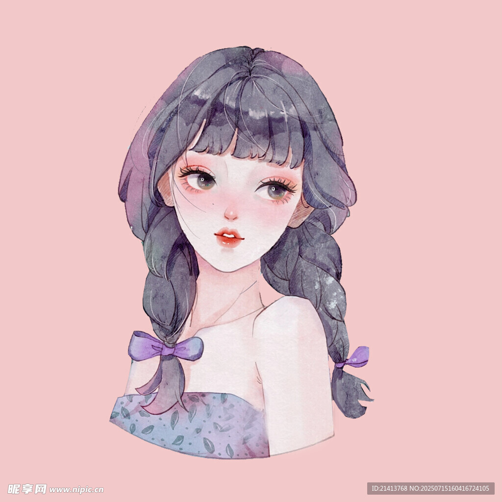 双麻花辫的甜美卡通女孩