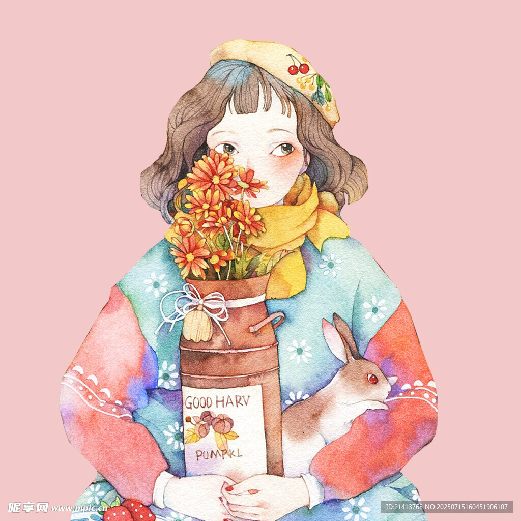 手持花束的文艺风女孩