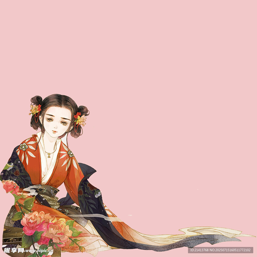古风持剑女子优雅插画