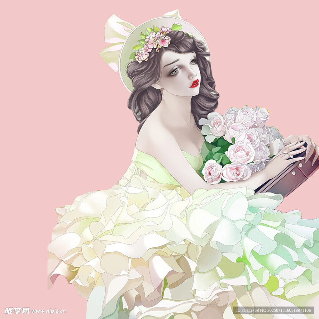 梦幻纸艺风复古优雅女郎