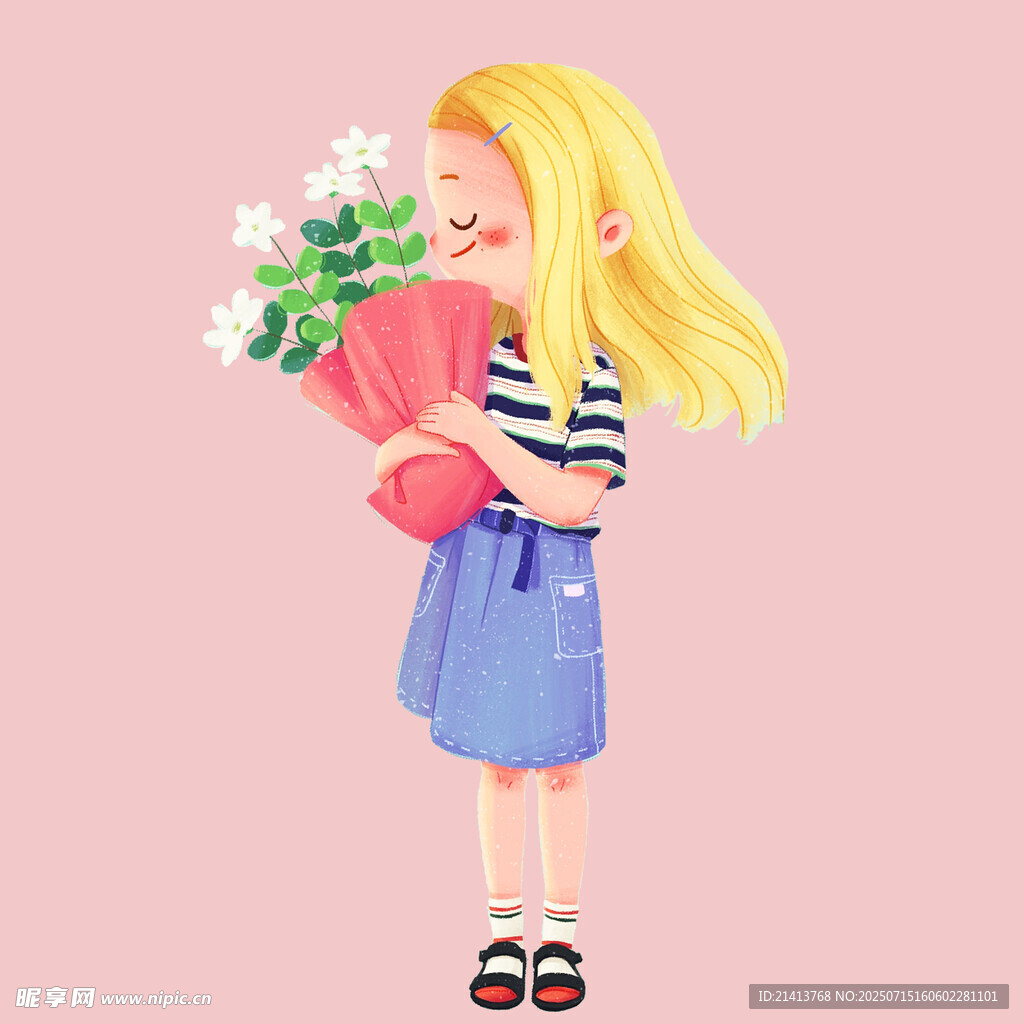 手持花束的可爱金发女孩