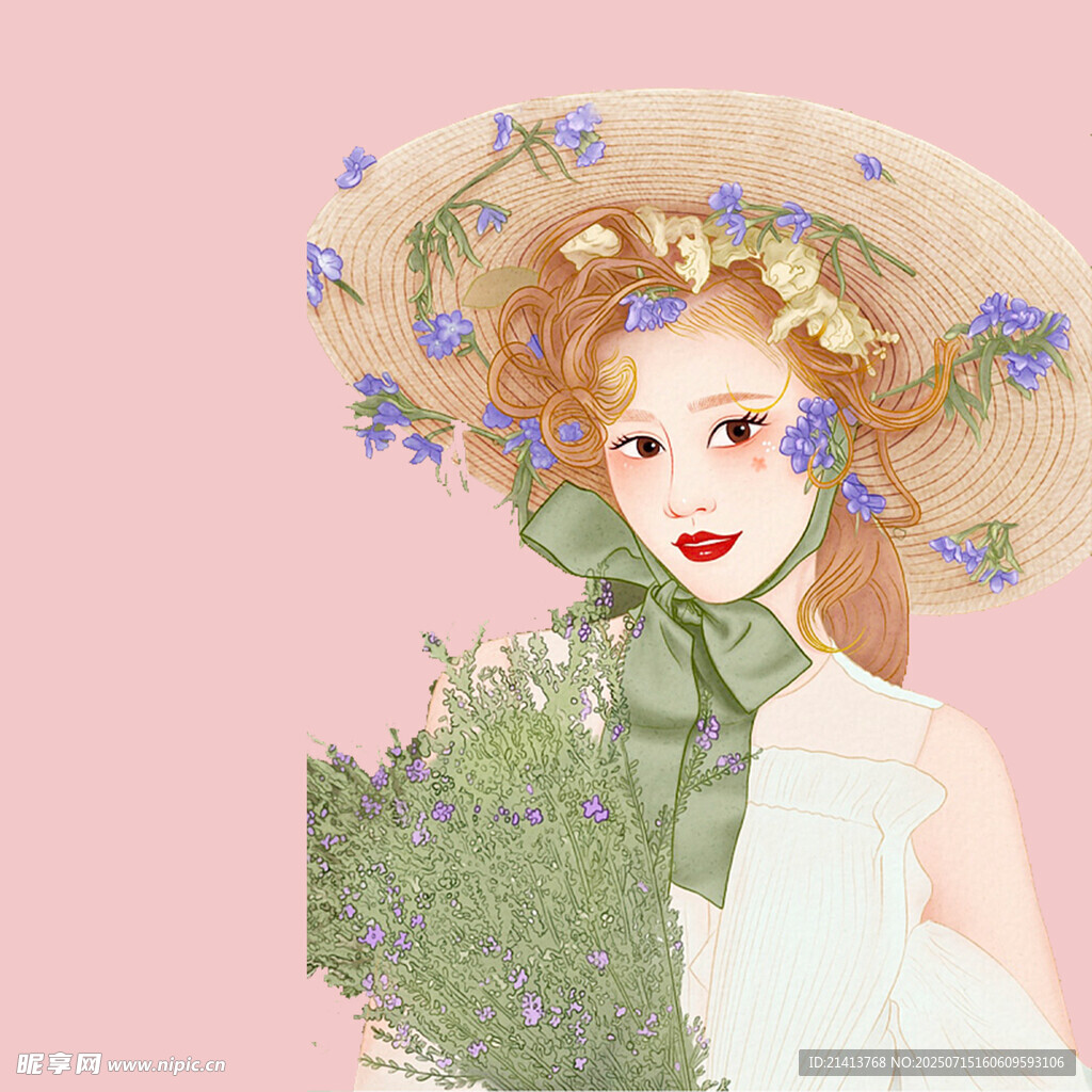戴花帽的优雅少女