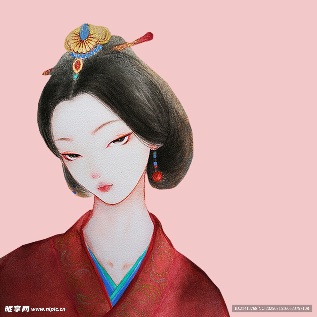 古风红衣女子典雅扮相
